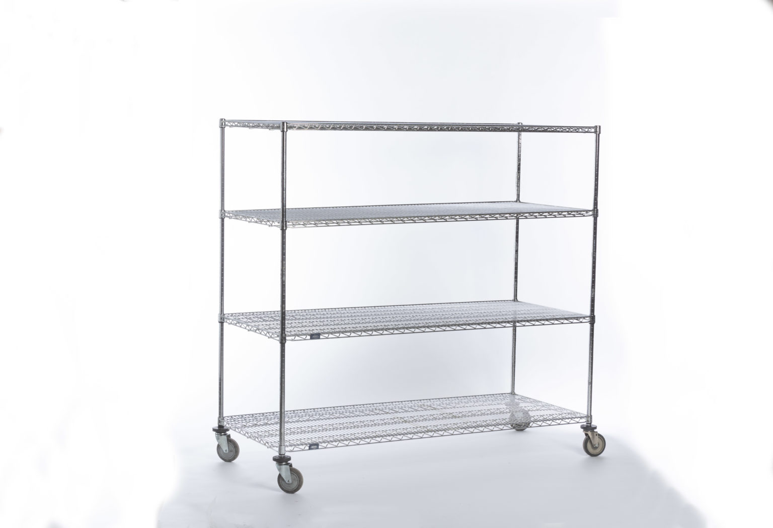 30″D x 72″W x 69″H Used Wire Shelving with 4 shelf levels on casters